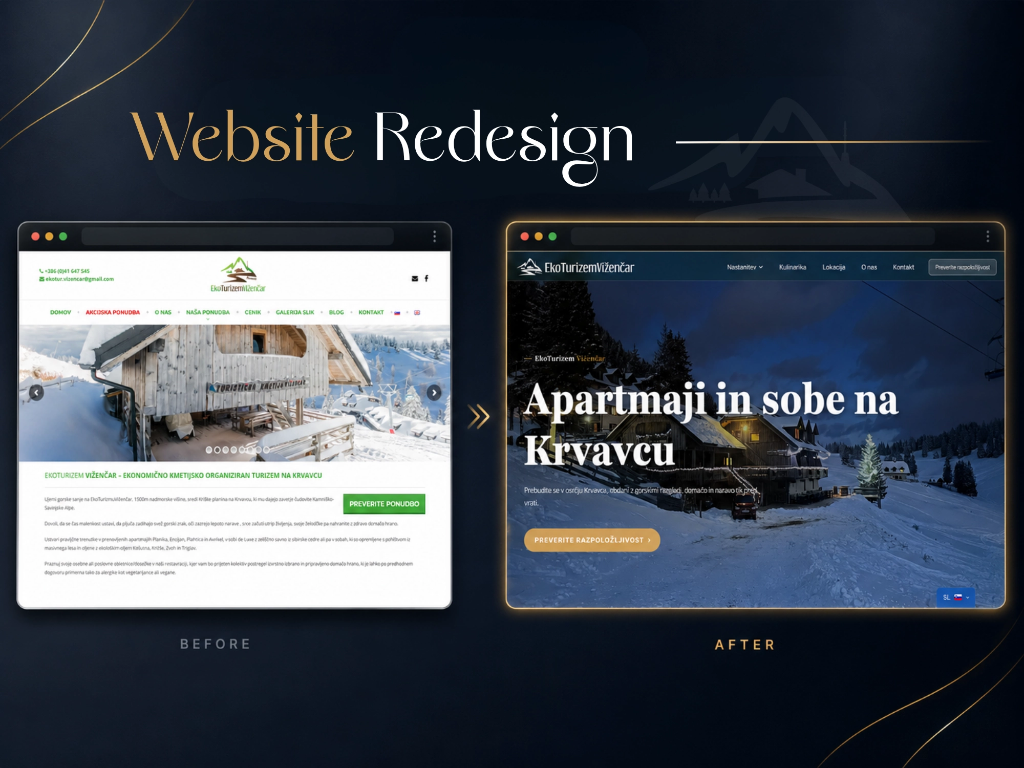 EkoTurizem Viženčar website before and after